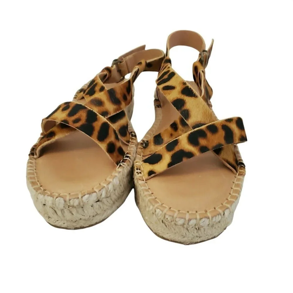 Madewell Malia Espadrille Sandals 8.5 Leopard Calf Hair Asymmetrical NEW‎